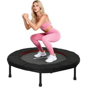 Trampolín de Fitness Plegable Ø102 cm Cama Elástica con Marco de Acero Antideslizantes para Entrenamiento Piernas Cuerpo en Hogar Oficina Gimnasio Rojo