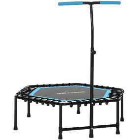 Trampolín de fitness 114x114x132 cm con mango ajustable, marco de acero, azul y negro
