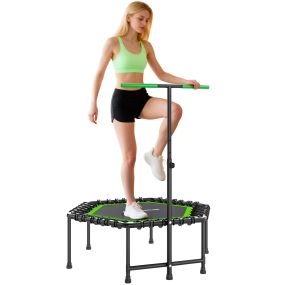 Trampolín de fitness 114x114x132 cm con mango ajustable, marco de acero, verde y negro