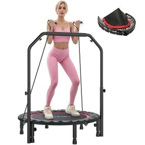 Trampolín de fitness para adultos Ø102 cm plegable con mango ajustable 4 niveles y bandas rojo