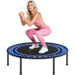 Trampolín fitness adultos Ø114 cm acero reforzado carga 200 kg azul y negro