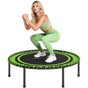 Trampolín de fitness para adultos Ø114 cm, acero reforzado, carga 200 kg, verde y negro