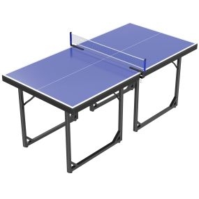 Mesa de ping-pong plegable 182x91 cm azul con red y marco de acero para interior y exterior