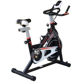 Bicicleta estática con volante 8 kg, resistencia ajustable, LCD, pulsómetro, carga 120 kg, negra