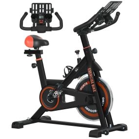 Bicicleta estática con resistencia regulable, volante de inercia 8 kg, LCD, ajustable, roja