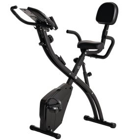 Bicicleta estática plegable 3 en 1 con respaldo y 8 niveles de resistencia magnética negra