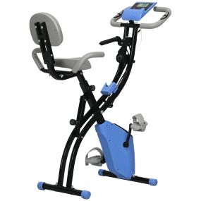 Bicicleta estática plegable 3 en 1 con respaldo y 8 niveles de resistencia magnética azul