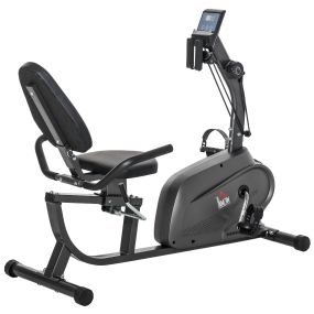 Bicicleta estática reclinada con respaldo, 8 niveles de resistencia, asiento ajustable, pantalla LCD y soporte para teléfono