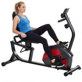 Bicicleta estática con respaldo, 8 niveles de resistencia magnética, asiento ajustable, LCD, rojo