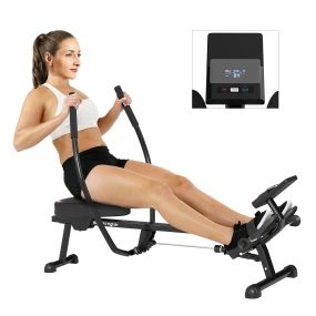 Máquina de remo para casa con 12 niveles de resistencia hidráulica, pantalla LCD, carga 130 kg, negro
