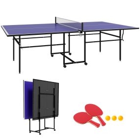Mesa de Ping-Pong Plegable Mesa de Tenis de Mesa Profesional con 4 Ruedas Red 2 Palas y 3 Pelotas para Interior y Exterior 274x152,5x75,5 cm Azul