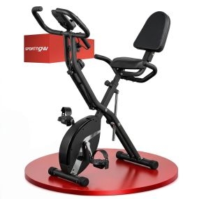 Bicicleta estática plegable con respaldo, 8 niveles de resistencia, sillín regulable, negro