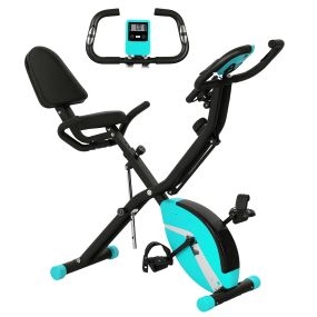 Bicicleta estática plegable con respaldo, 8 niveles de resistencia, sillín regulable, verde