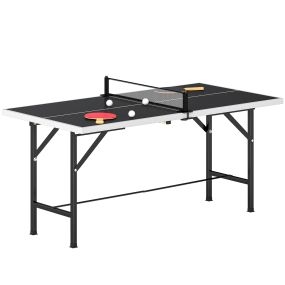 Mini mesa de ping pong plegable 152x76x70 cm negra con red, 2 raquetas y 3 pelotas para interior y exterior