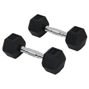 Juego de mancuernas hexagonales 2 x 5 kg de hierro fundido recubiertas de goma negro y plata