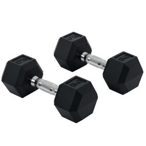 Juego de mancuernas hexagonales 2 x 8 kg de hierro fundido recubiertas de goma negro y plata