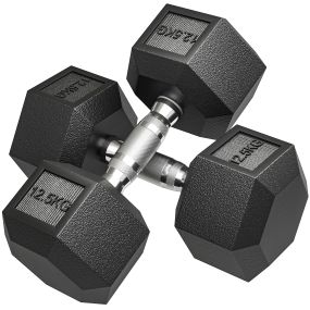 Juego de mancuernas hexagonales 2 x 12,5 kg de hierro fundido recubiertas de goma negro y plata