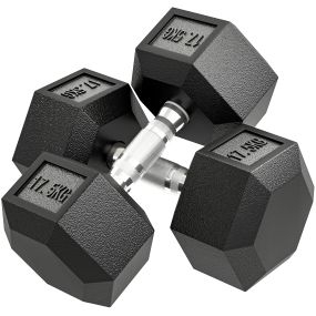 Juego de mancuernas hexagonales 2 x 17,5 kg de hierro fundido recubiertas de goma negro y plata
