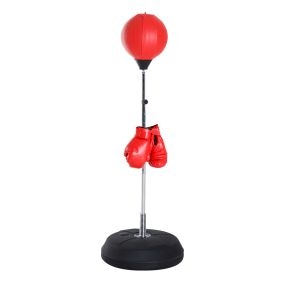 Saco de boxeo de pie Punching Ball altura ajustable 126-144 cm base rellenable rojo con guantes