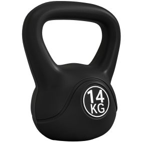 Pesa rusa 14 kg de plástico rellena de arena con mango ancho y base plana negra para entrenamiento y culturismo en casa o gimnasio