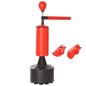 Saco de boxeo de pie 155-205 cm con barra giratoria 360°, bola de velocidad y base rellenable rojo