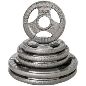 Juego de 6 discos de pesas de acero total 35 kg olímpicos plata Ø54 mm para entrenamiento en casa y gimnasio