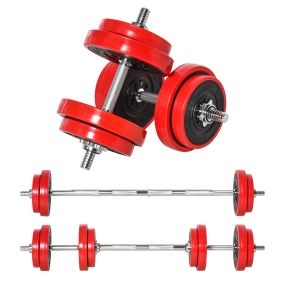 Juego de mancuernas ajustables 2 en 1 20 kg con 8 discos, 2 barras y biela para entrenamiento de fuerza