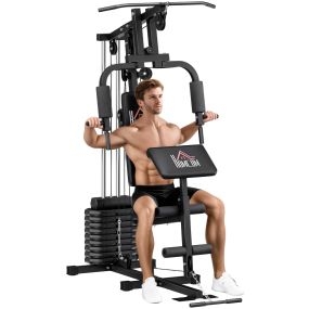 Multiestación de musculación con prensa de pecho, placas 45 kg, carga 100 kg, negro