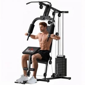Multiestación de musculación con prensa de pecho, placas 65 kg, carga 100 kg, negro