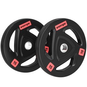 Discos de pesas olímpicos 15 kg Ø50 mm hierro fundido recubiertos de goma negros triple agarre