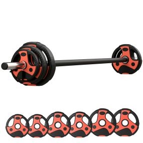 Juego de barra de pesas 20 kg ajustable con 6 discos y barra Ø27x140 cm negro y rojo