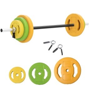 Barra de pesas 20 kg con 6 discos intercambiables para entrenamiento en casa multicolor