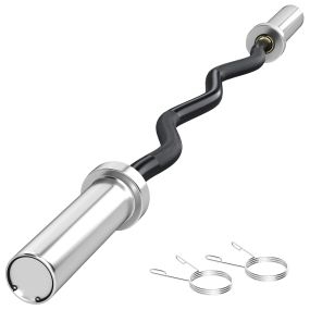 Barra de pesas de acero 120 cm 8 kg curl EZ Ø50 mm con 2 presillas carga 100 kg negro y plata
