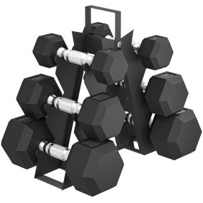 Juego de mancuernas 6 piezas 30 kg hexagonales con soporte y mango antideslizante negro