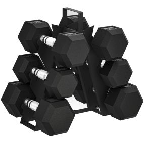 Juego de mancuernas hexagonales 6 piezas 36 kg con soporte y mango antideslizante negro