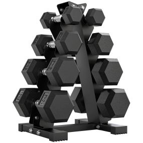 Juego de Mancuernas de 8 Piezas 50 kg, Mancuernas Hexagonales 2x2kg, 2x5kg, 2x8kg, 2x10kg, con Soporte de Almacenamiento y Mango Antideslizante para Entrenamiento en Casa Gimnasio, Negro