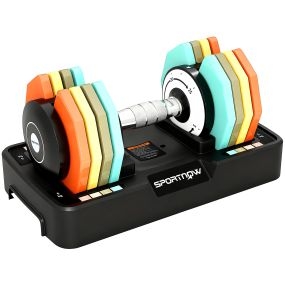 Mancuerna ajustable octogonal 5 en 1 de 5 a 25 kg con base y mango antideslizante