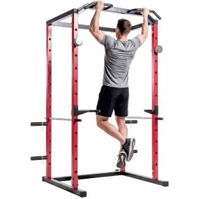 Jaula de potencia para musculación con barra de dominadas y estación de fondos ajustable, carga 460 kg