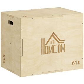 Cajón pliométrico de madera 3 en 1 con 3 alturas, 2 mangos, 61x51x76 cm
