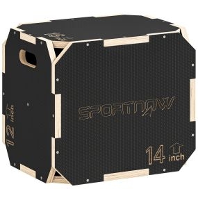 Cajón pliométrico de madera 3 en 1 con 3 alturas ajustables 41/36/31 cm y asas
