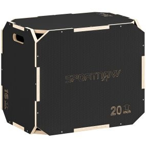 Cajón pliométrico de madera 3 en 1 con 3 alturas ajustables 61/51/41 cm y asas