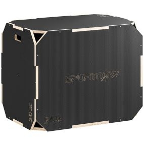 Cajón pliométrico de madera 3 en 1 con 3 alturas ajustables 76/61/51 cm y asas