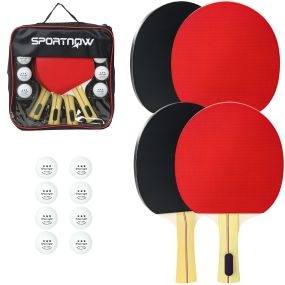 Juego de tenis de mesa portátil con 4 palas, 8 pelotas y estuche rojo para interior y exterior