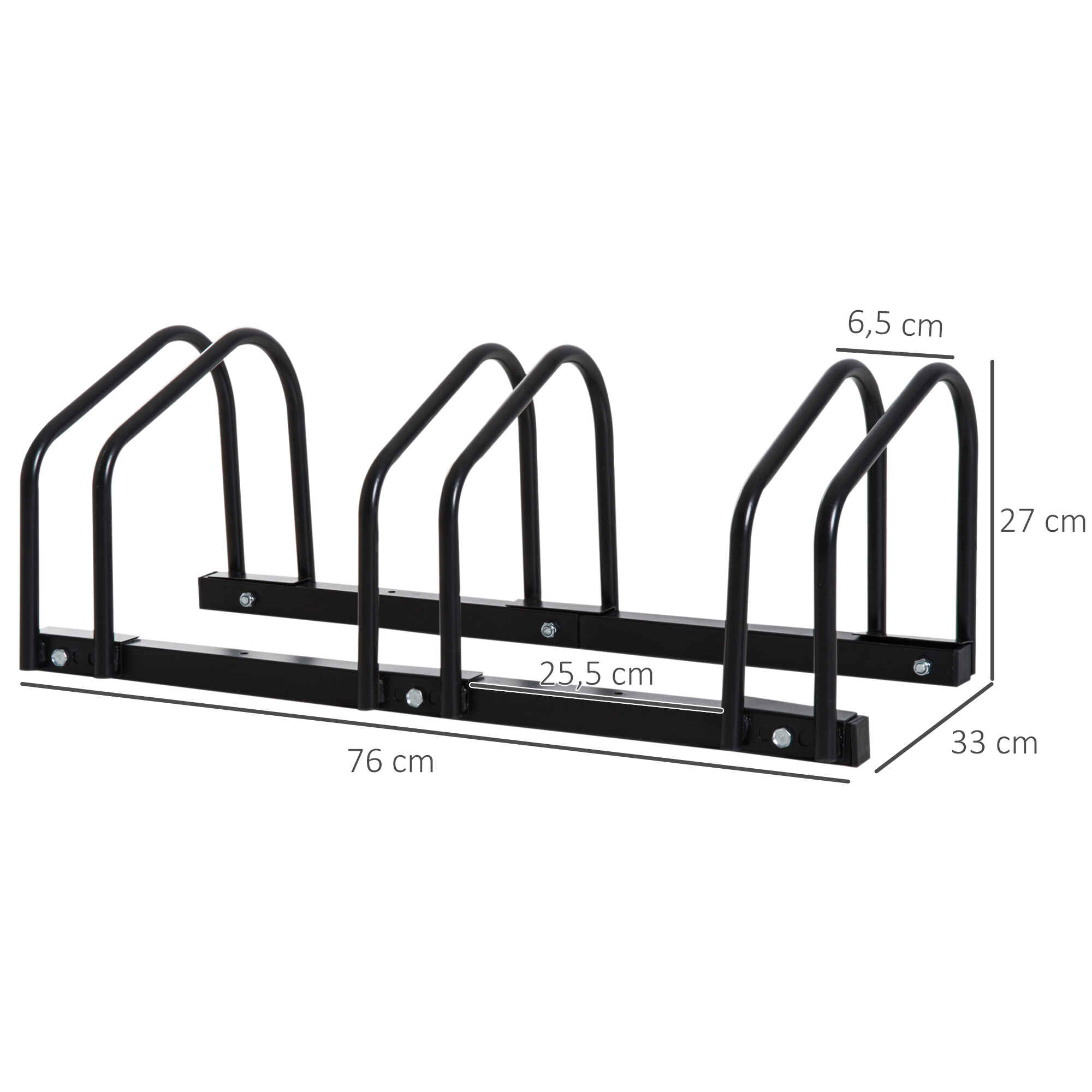 Soporte de acero para aparcar bicicletas en suelo o pared 76x33x27 cm negro