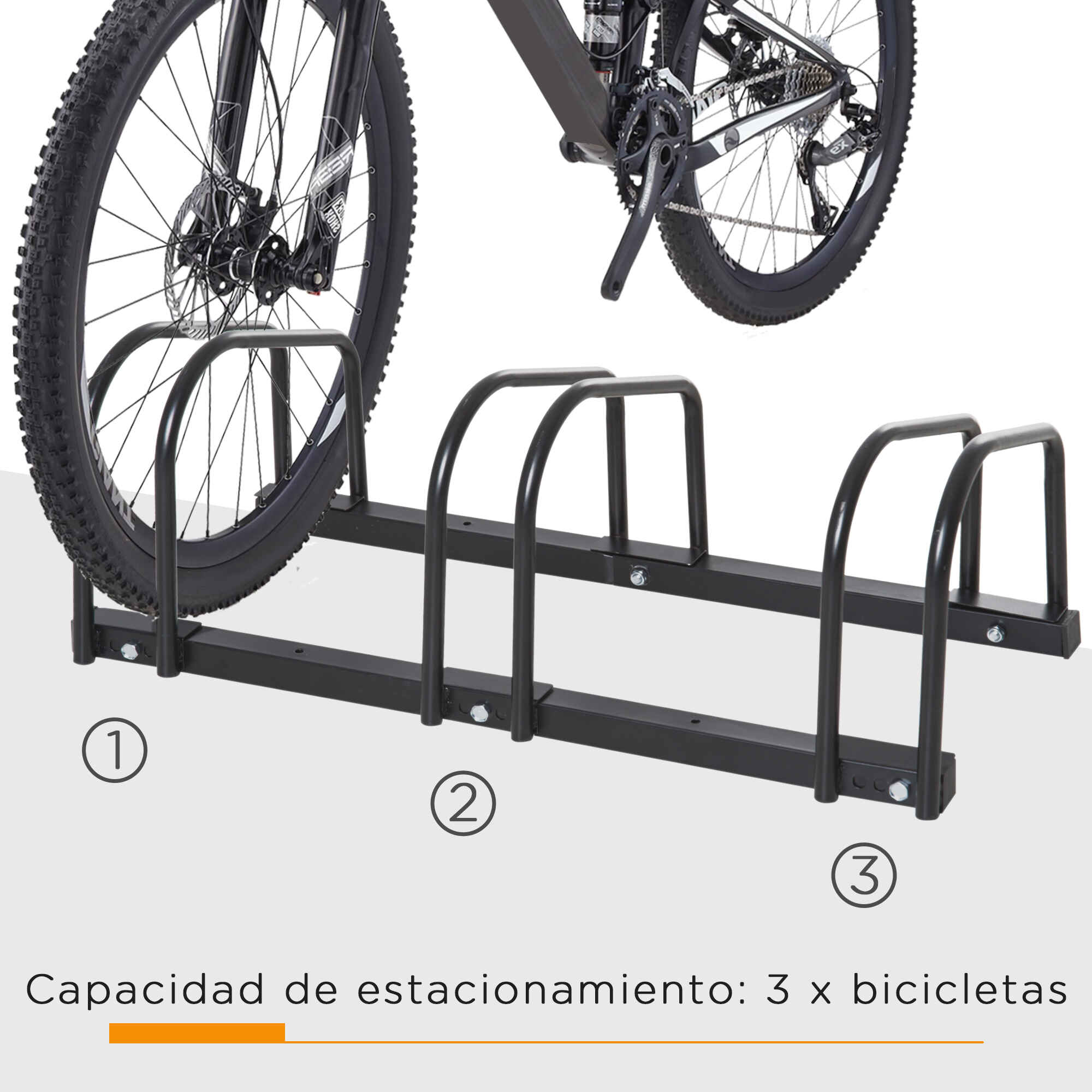 Soporte de acero para aparcar bicicletas en suelo o pared 76x33x27 cm negro