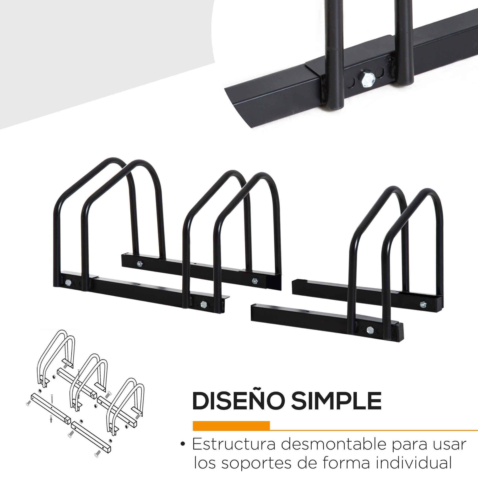 Soporte de acero para aparcar bicicletas en suelo o pared 76x33x27 cm negro