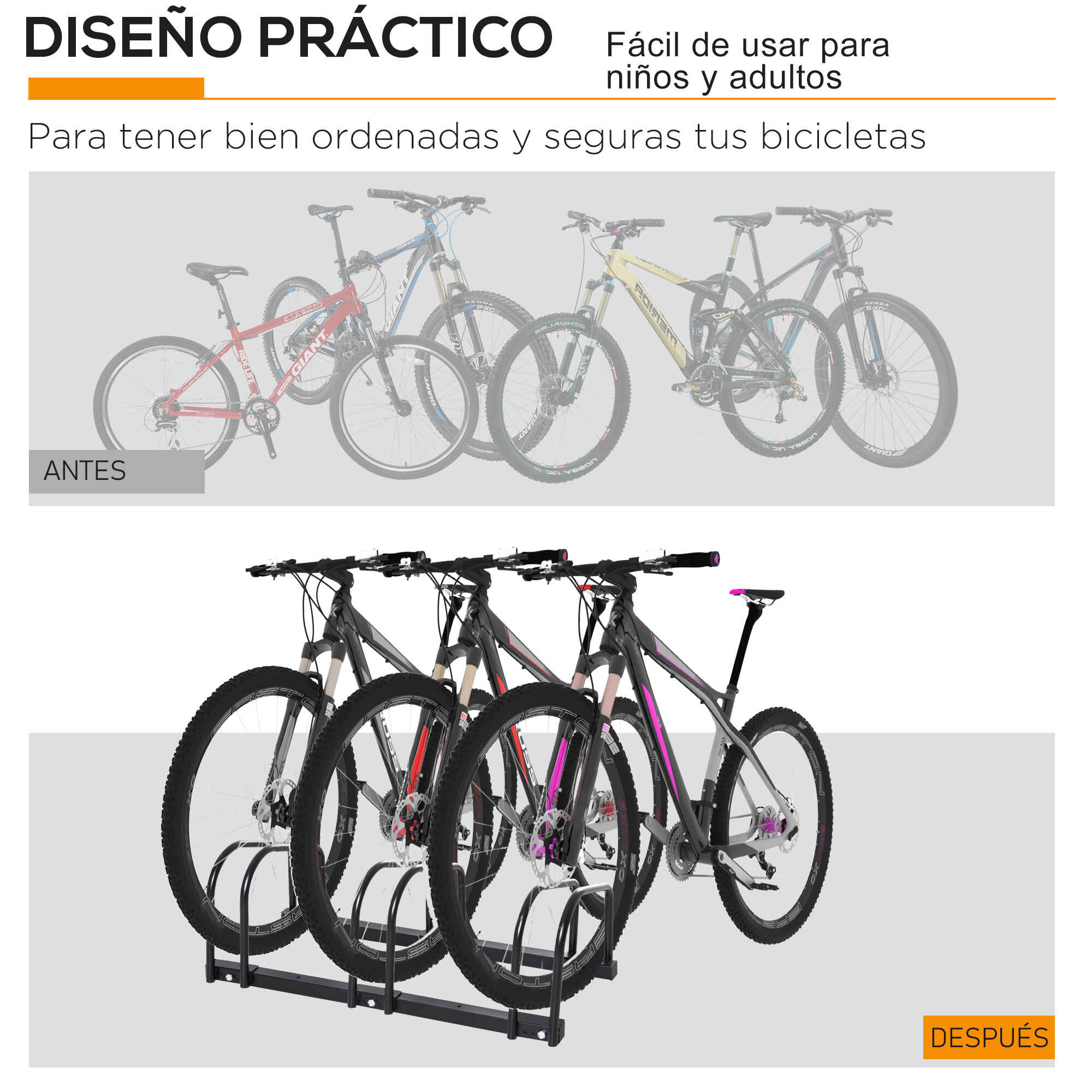 Soporte de acero para aparcar bicicletas en suelo o pared 76x33x27 cm negro