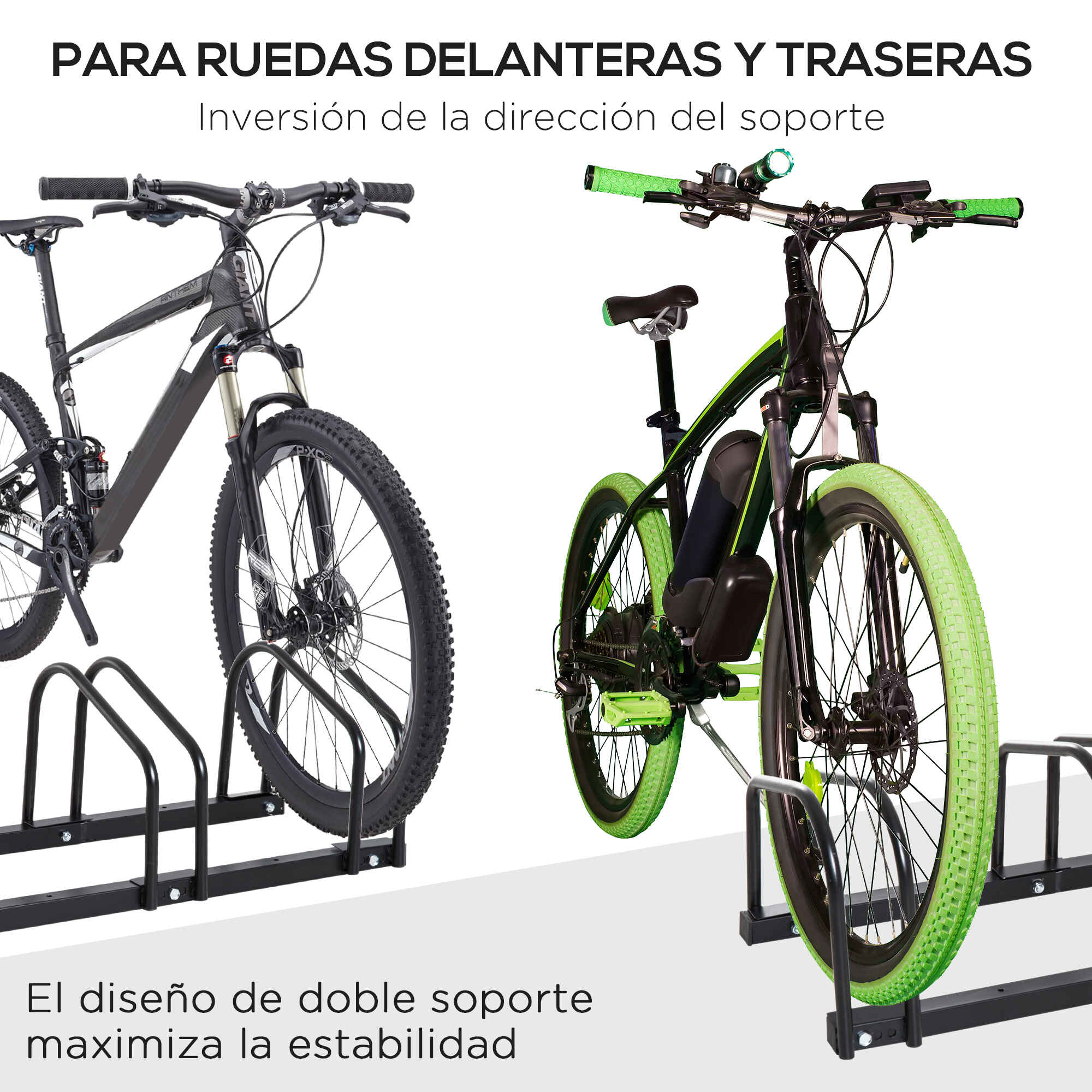 Soporte de acero para aparcar bicicletas en suelo o pared 76x33x27 cm negro
