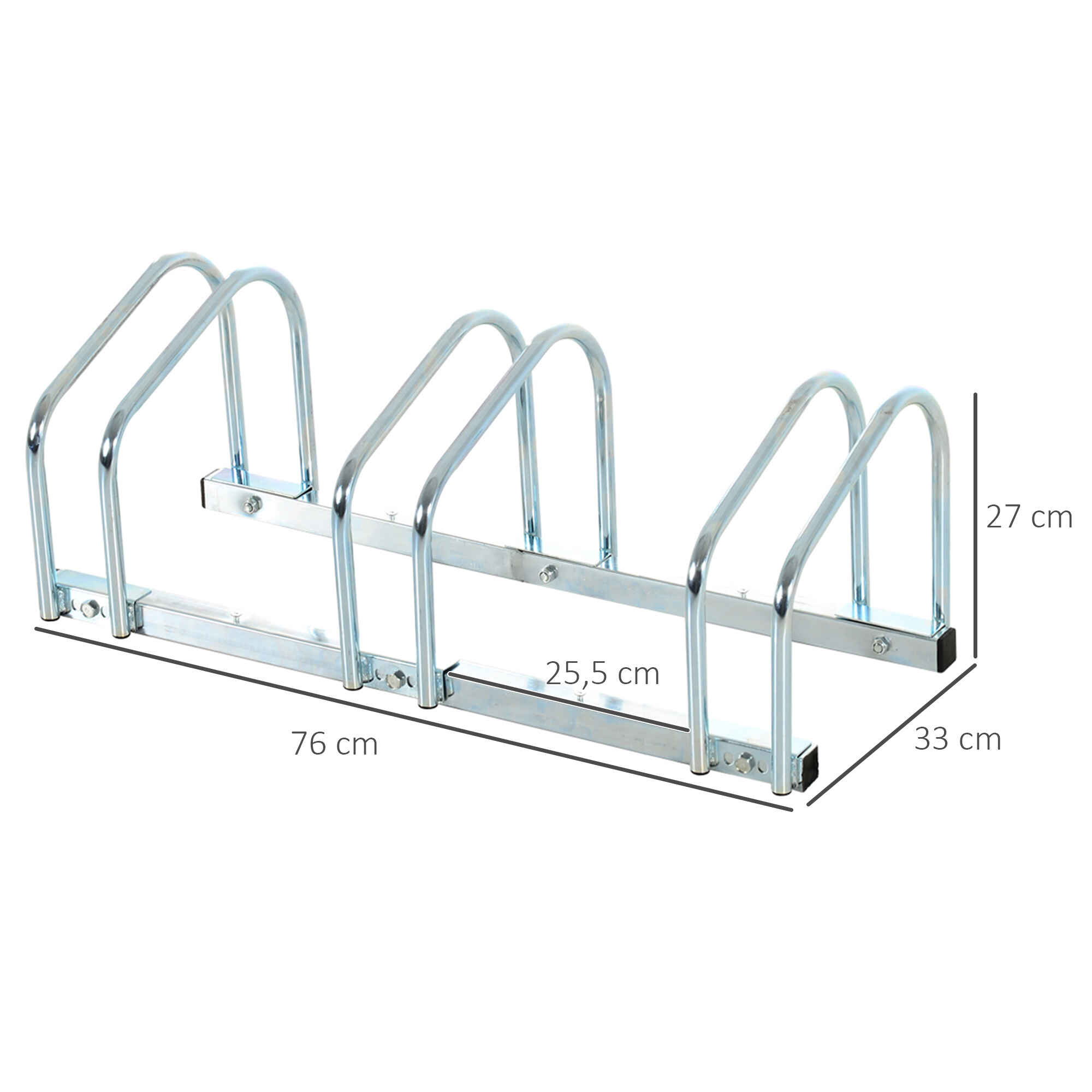 Soporte de acero para aparcar bicicletas en suelo o pared 76x33x27 cm plata
