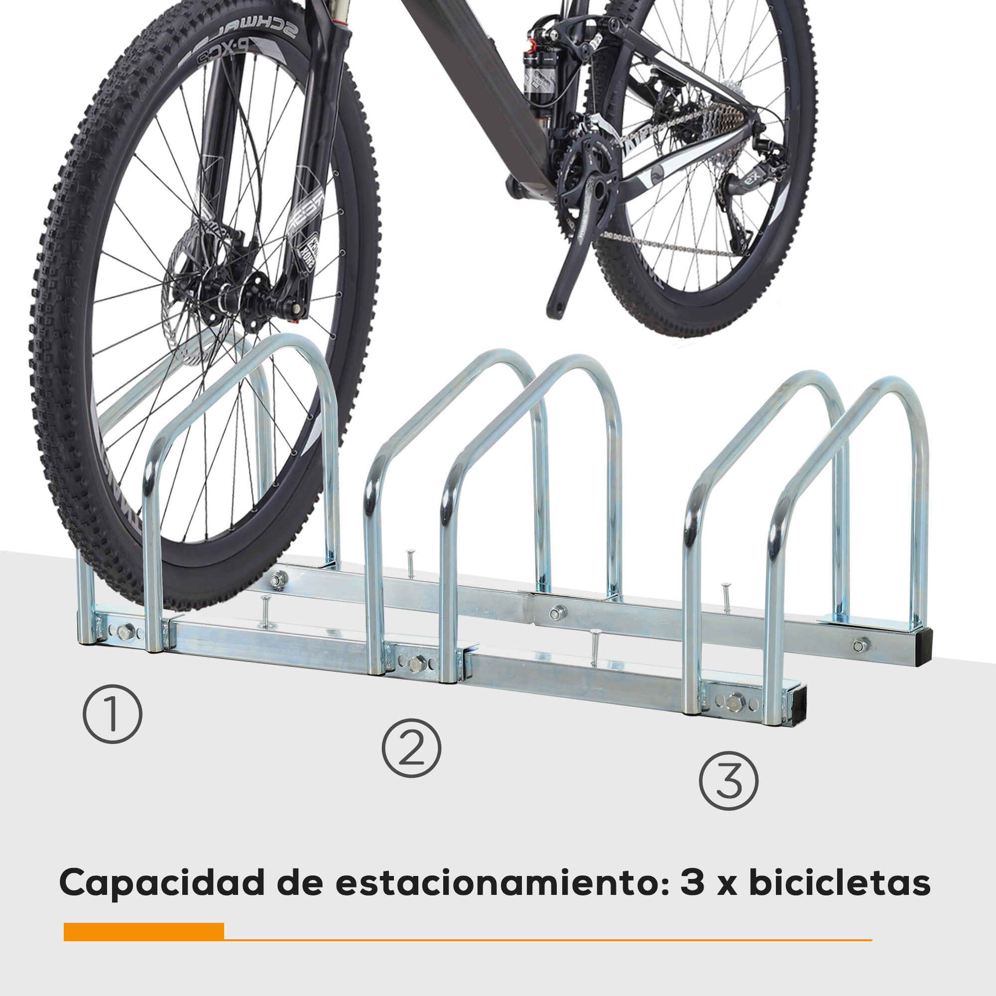 Soporte de acero para aparcar bicicletas en suelo o pared 76x33x27 cm plata